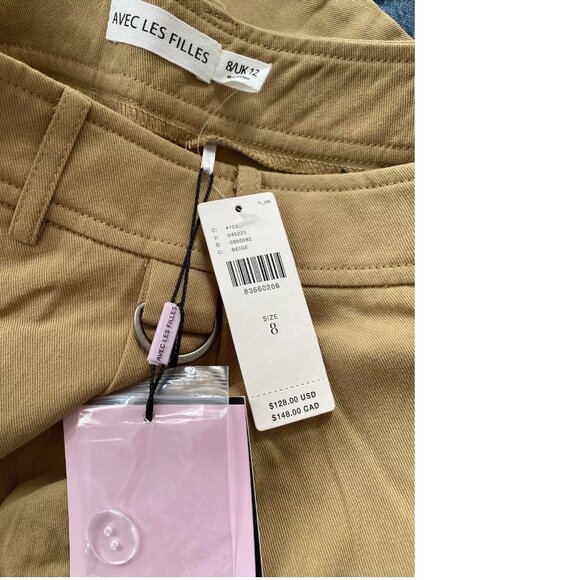 By Anthropologie Avec Les Filles Pleated Cargo Trousers size 8 khaki new - Picture 3 of 7